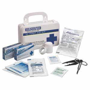 First Aid Kit, 4.5" x 7.5" x 2.75" 10-People with Plastic Box ANSI Premium
