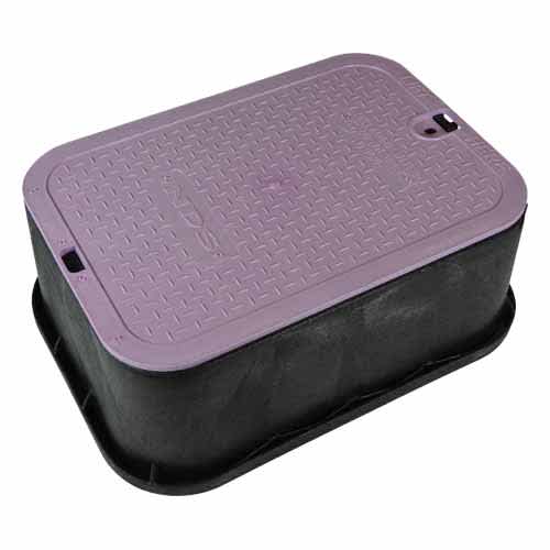 14" x 19" x 6" Rectangular Black Box Reclaimed Water Standard with Overlapping Purple Cover Valve Box Extension | NDB115BCR