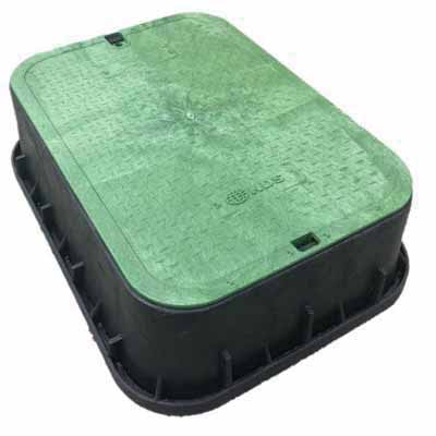 13" x 20" x 6" Rectangular Black Box Irrigation Control Valve Standard Jumbo with Overlapping Green Cover Tapered Valve Box Extension | NDB119TBC