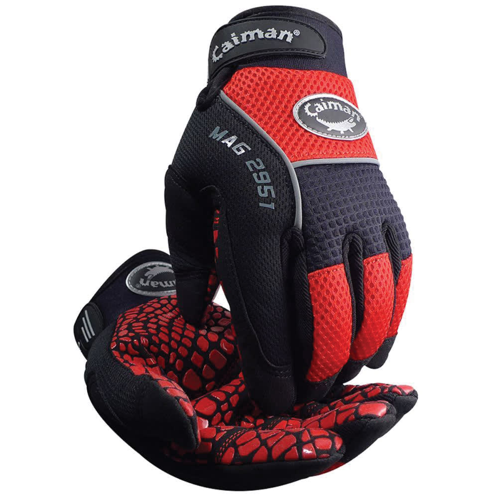 Synthetic Leather Black/Red Hook and Loop Neoprene Cuff Padded Mechanics Gloves | YLS2951
