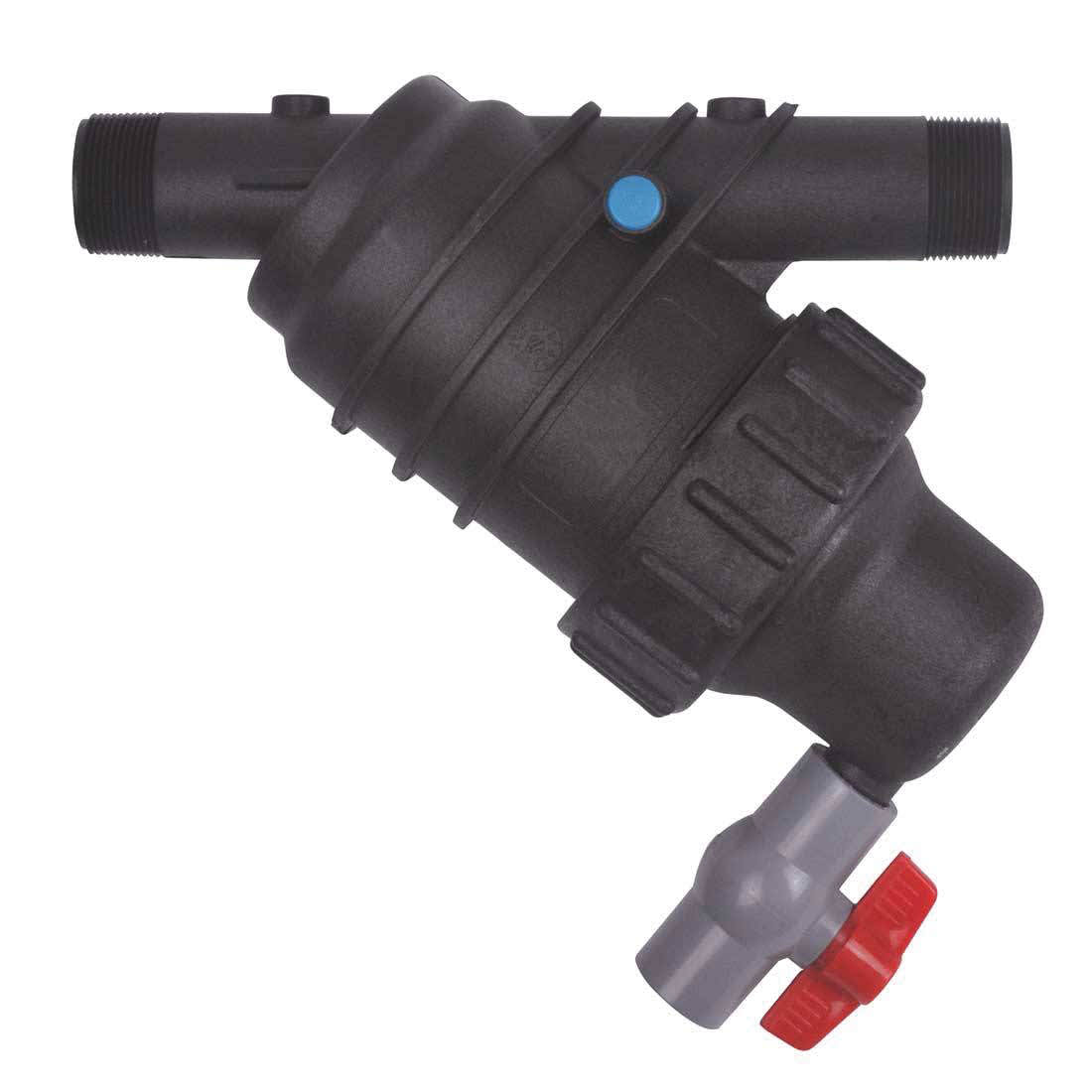 100 Mesh 1-1/2" MPT 55 gpm 150 psi Blue Stainless Steel Spin Clean 4E with Flush and Ball Valve Wye Filter | AGP72130090