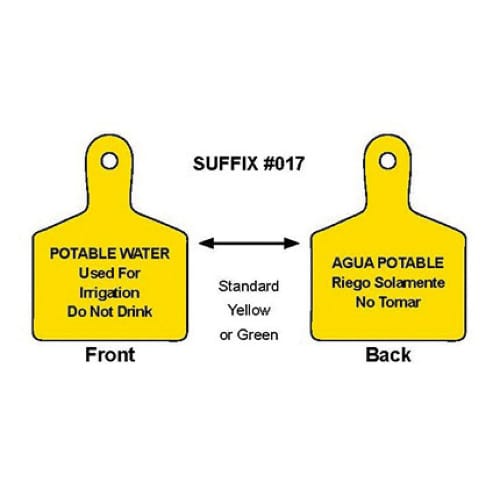 Yellow POTABLE WATER Used For Irrigation Do Not Drink Thermoplastic Polyurethane (TPU) Double Sided Valve Identification Tag | CSTIDMAXY2PW017