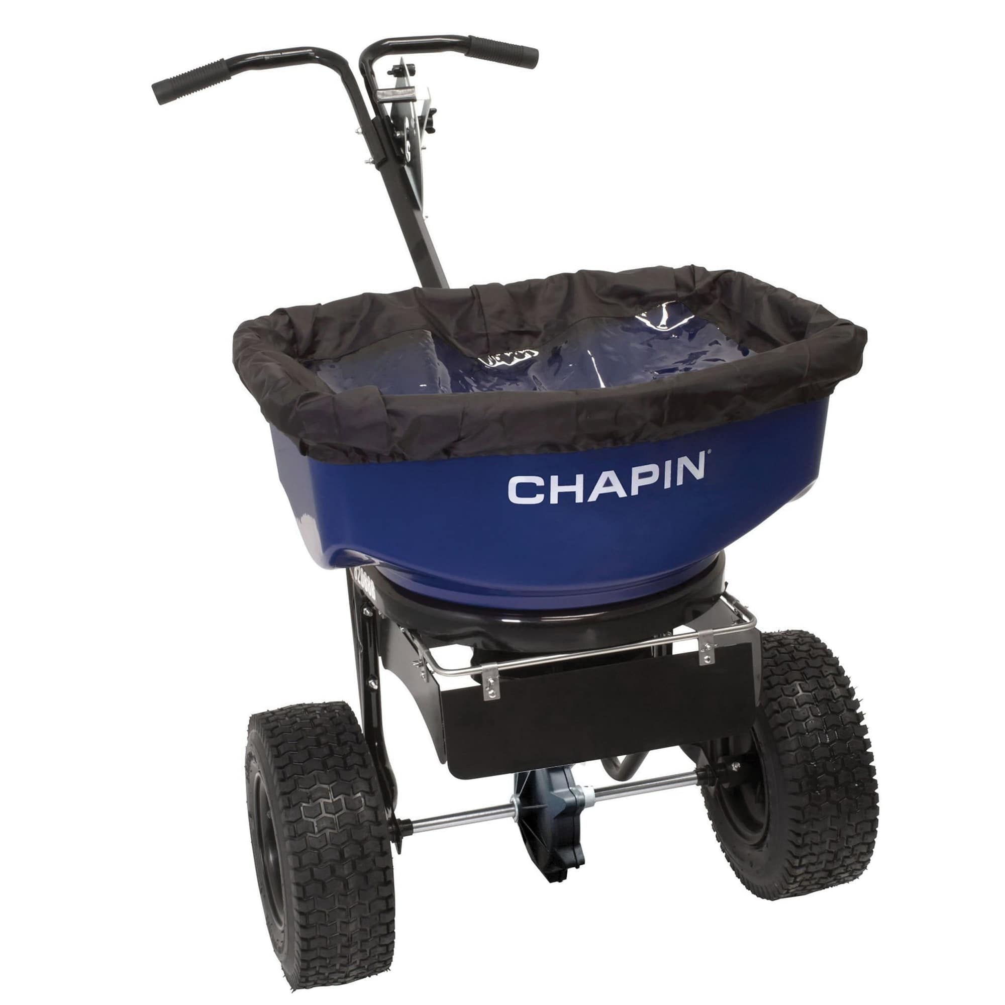 T-Handle with Rubber Grip 38" x 19" Steel Blue/Powder Coated with Baffles Salt and Ice Melt Spreader | CHP820886
