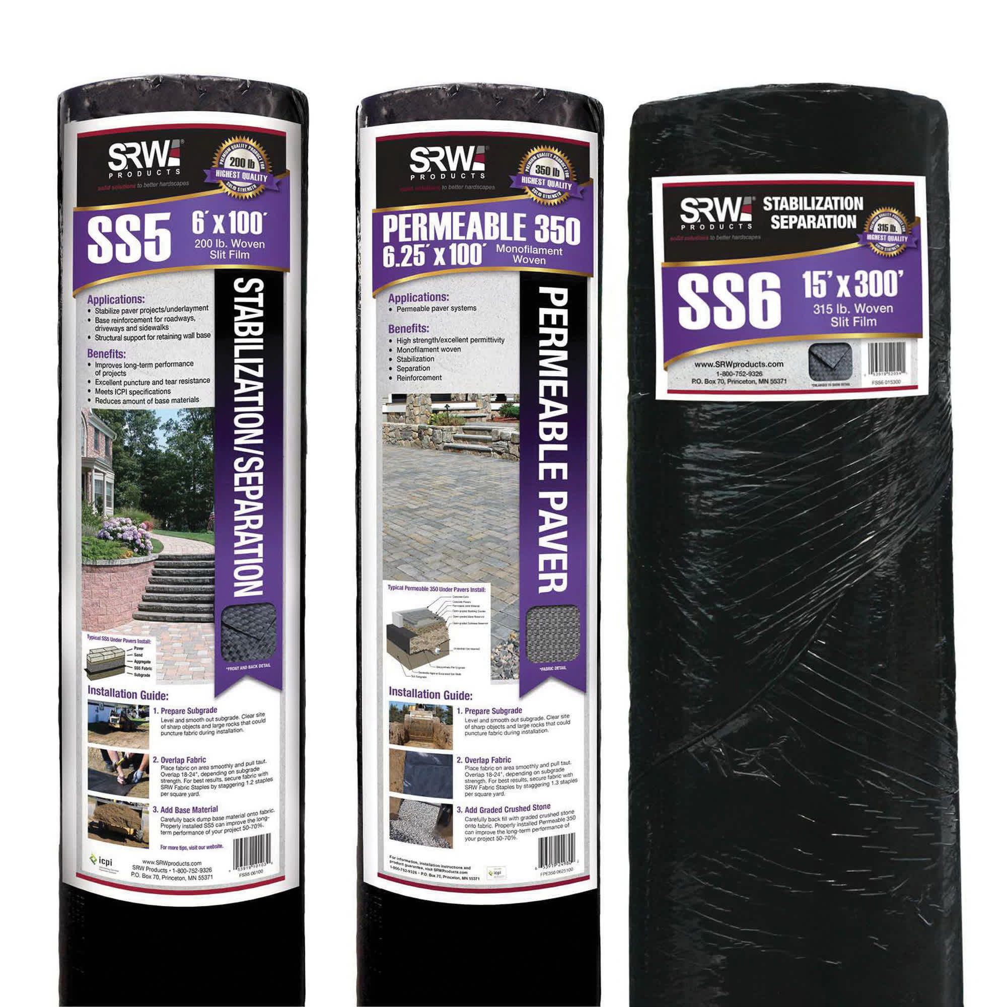 SRW Products Slit Film, 12.5' x 432' Black SS5 Series 4 oz Woven | FSS5125432