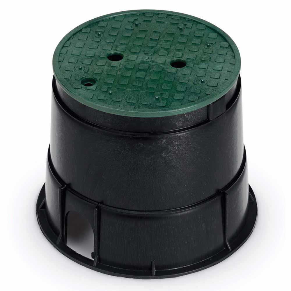 10" Round Black Body Irrigation Control Valve Professional with Overlapping Green Lid Valve Box | RBBPVB10RND