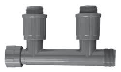 Gray PVC Double Tee 7.46 in. L 1 in. Nut x Male Threaded x Male Valve Connector Manifold | 1301210