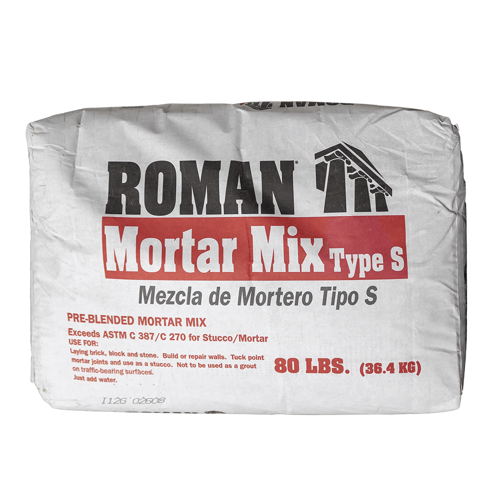 Roman Mortar Mix, 80 Lb Bag Powder Gray 44 Standard Brick Or 16 To 8" Concrete Block 72 Sq-Ft At 1/8" Thick Coverage Type S | 2033