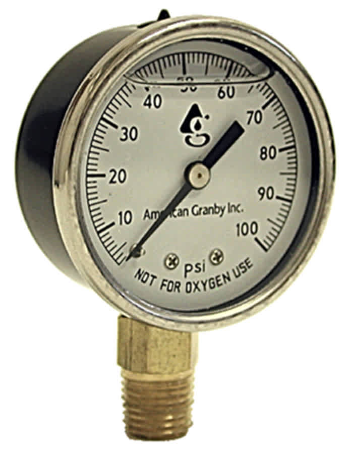 Pressure Gauge, 100 psi 2" Dial 1/4"MIP EILPG Series Lead-Free Liquid Filled