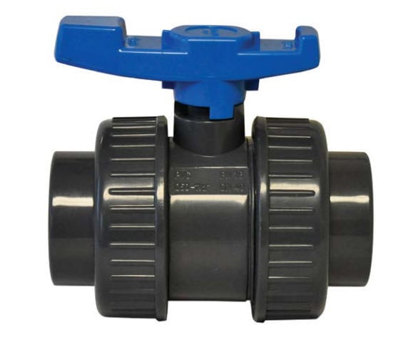 Ball Valve, 2"Threaded x Socket 150 psi T-Handle PVC 801 True Union