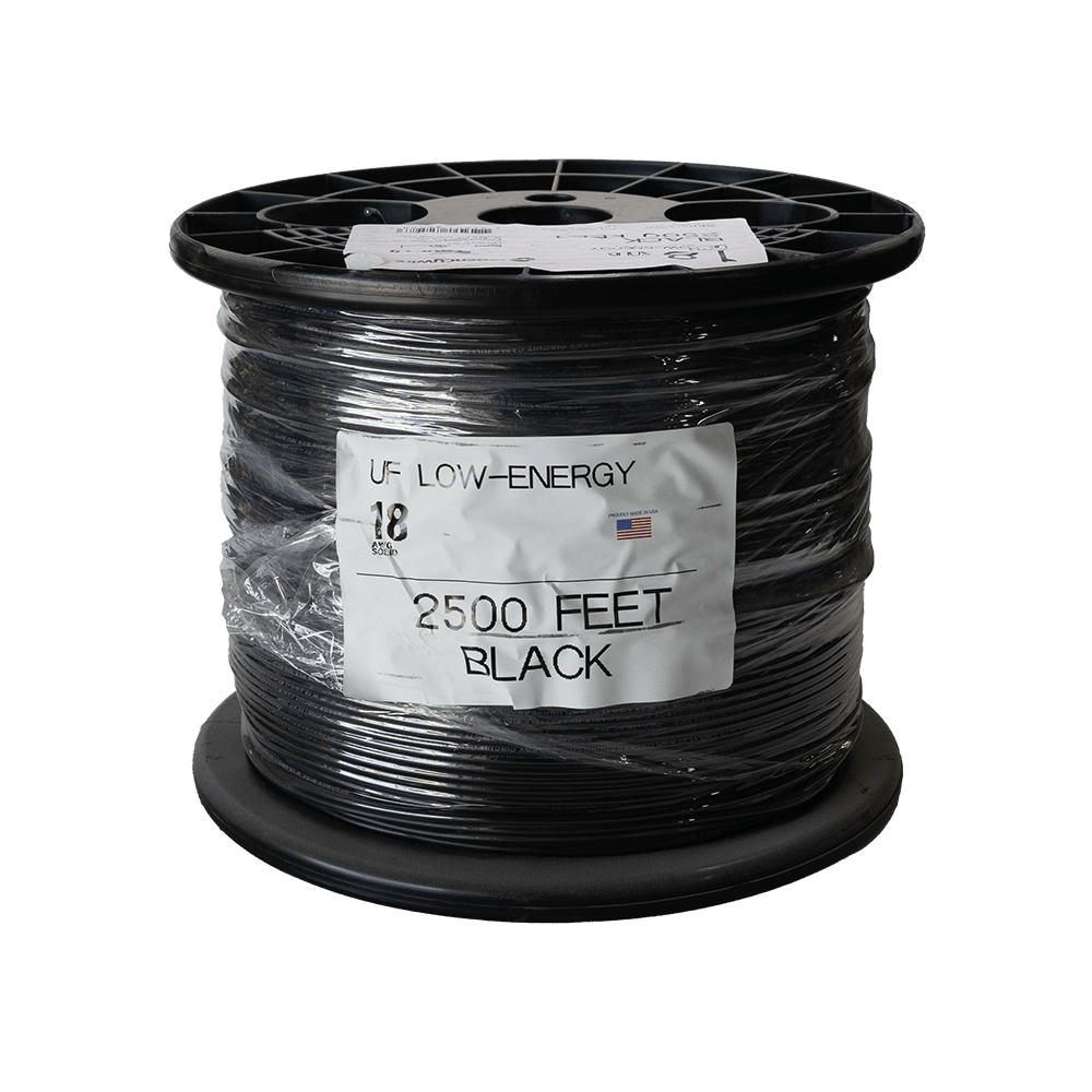 Underground Low Energy Circuit Cable, 18/1 2500' Solid 30 V Bare Copper PVC Black R7002D