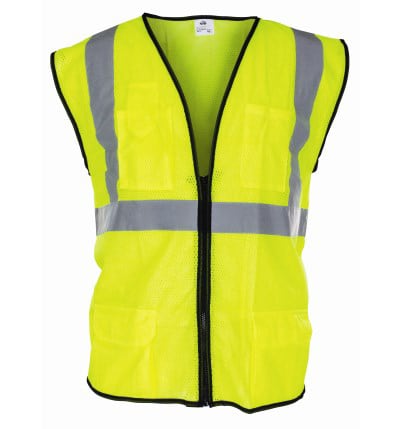 High Visibility Surveyors Safety Vest, X-Large Polyester Hi-Viz Yellow Zipper 2 Pocket Reflective | 690-2210