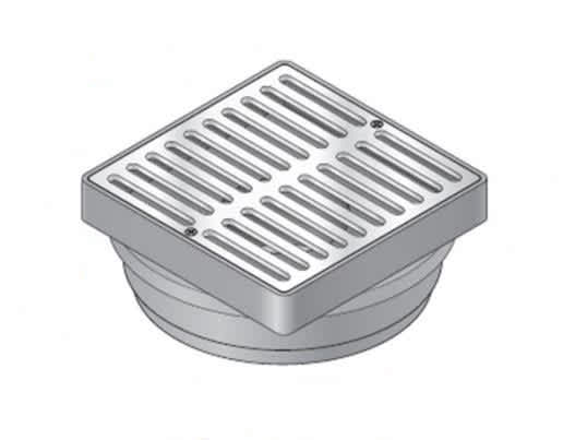 NDS 6" Square Atrium Grate W/ Styrene Adapter For 6" Pipe - Satin Brass | NDS921B