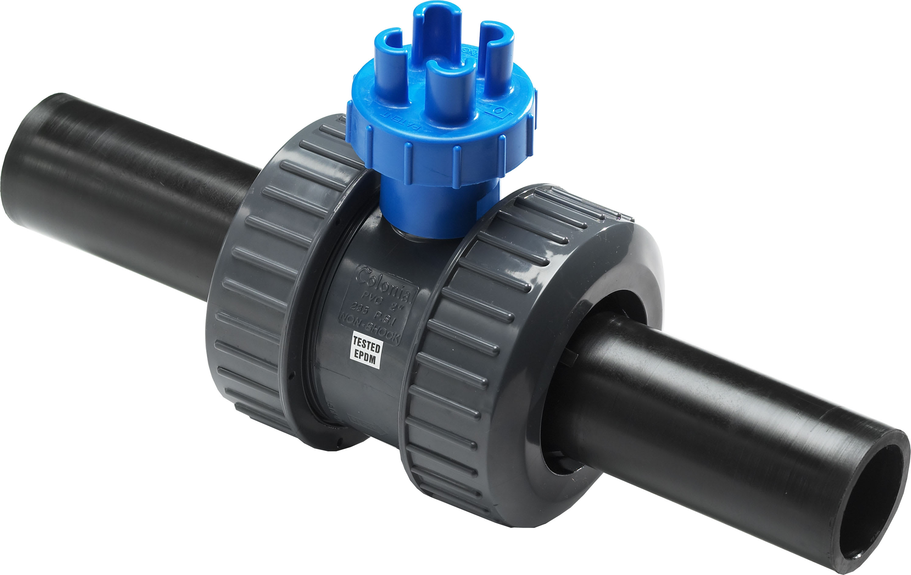 Ball Valve, 2"HDPE Spigot 160 psi Operating Nut PVC HD-SC Slow-Close True Union