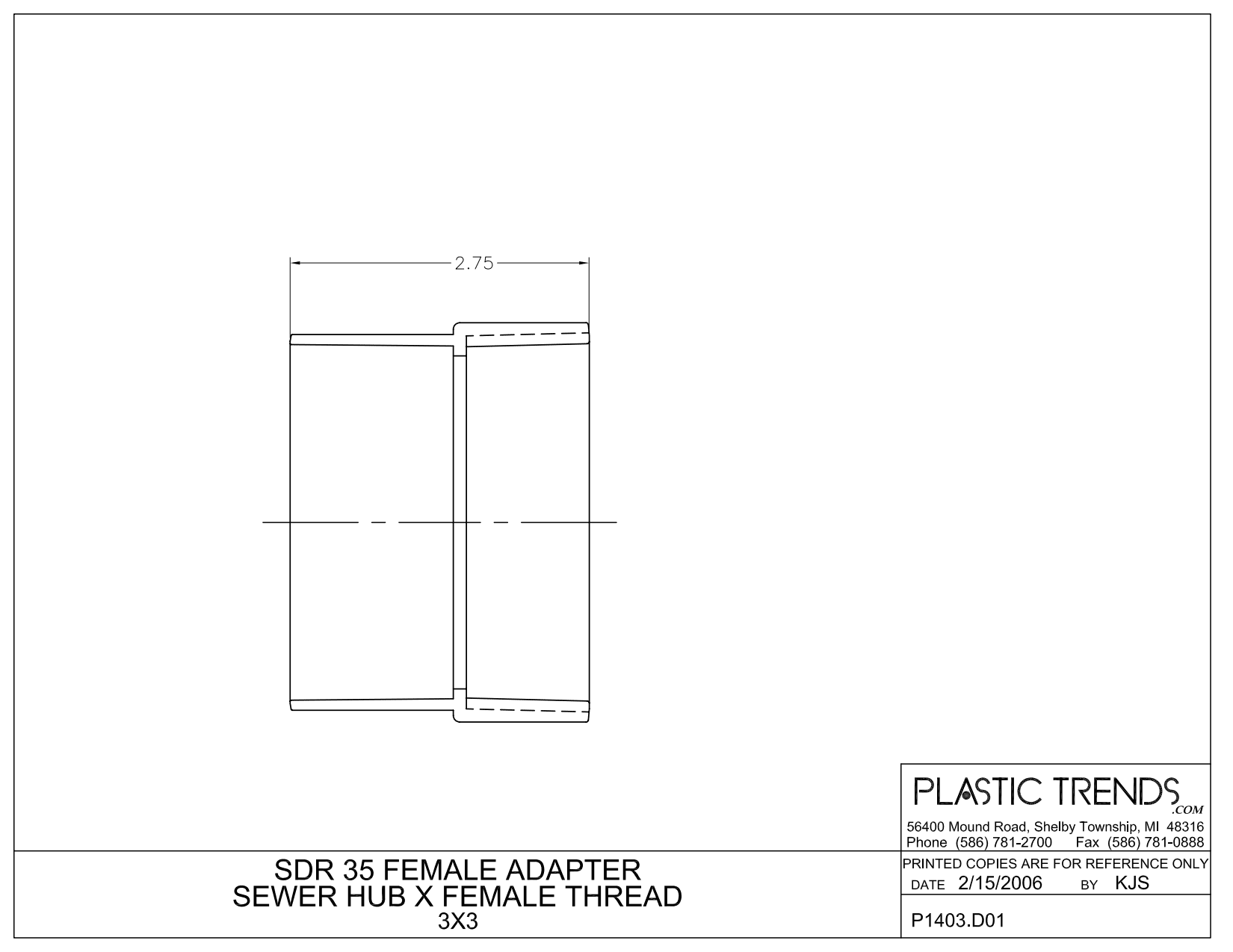 Adapter, 3" Hub x FIPT PVC P Series SDR-35 Solvent Weld