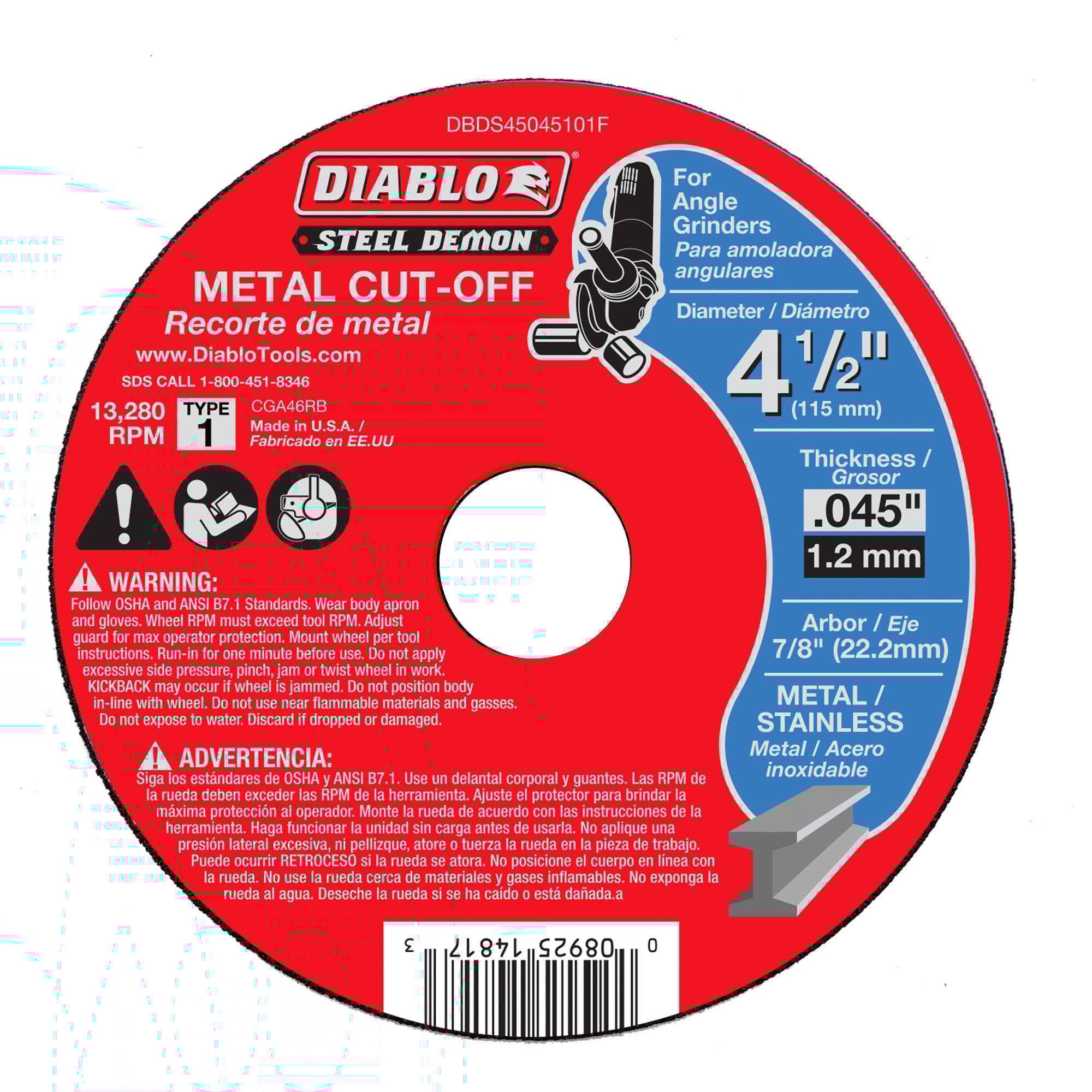 Diablo Steel Demon Type 1 Metal Cut-Off Disc 4" X 1/2"