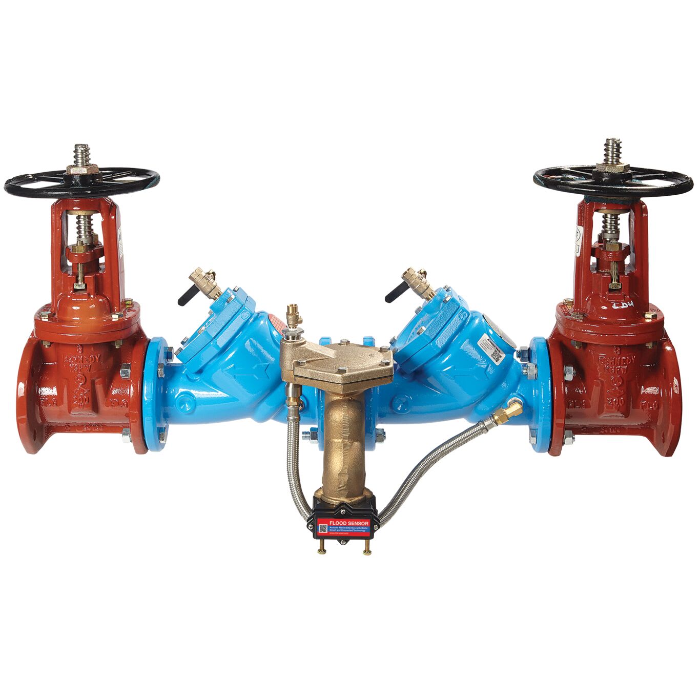 Watts LF909-NRS-S-FDA-FS Reduced Pressure Zone Assembly Backflow Preventer FDA Epoxy Coated Strainer NRS Shutoff w/ Flood Sensor Large Diameter Lead Free Cast Iron 4" | 88009325