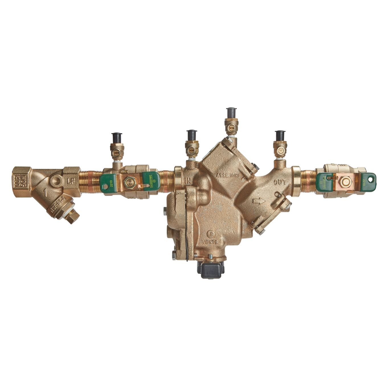 Watts LF909M1-QT-FS Reduced Pressure Zone Assembly Backflow Preventer Quarter Turn Shutoff w/ Flood Sensor Small Diameter Lead Free Copper Silicon Alloy 2" | F391012