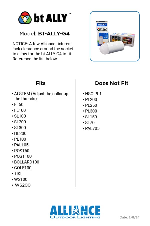 Alliance Outdoor Lighting BT Ally RGBW Lamp G4 Adjustable 1W-2.5W 360 Degree Spread 10-250 Lumens