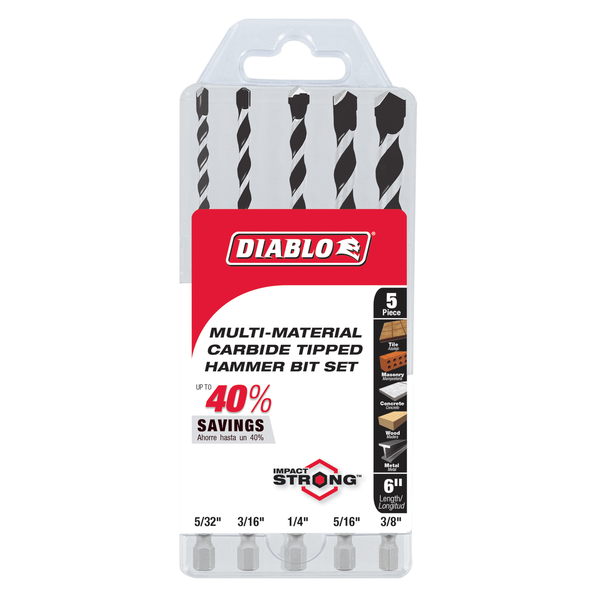 Diablo 5 Piece Hammer Drill Bit Set Multi Material Carbide-Tipped