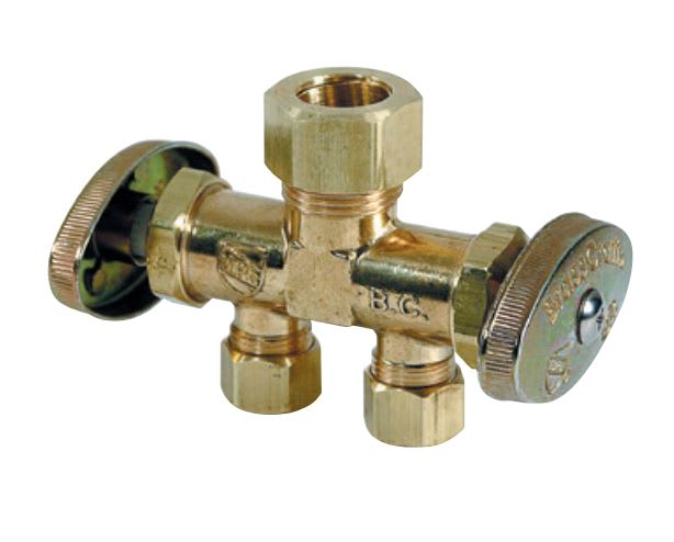 1-Piece Dual Shut-Off Stop Brass 1/2" x 3/8" x 1/4" Compression x Compression x Compression | CR1900DVSX R
