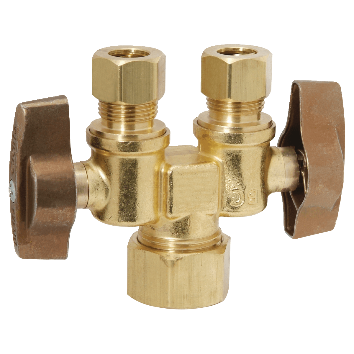 1-Piece Dual Shut-Off Stop Brass 1/2" x 3/8" x 3/8" Compression x Compression x Compression | KTCR1901DVSX R