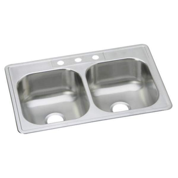 Dayton Double Bowl Drop-In Sink, 33" x 22" x 8" Stainless Steel | DSE233223