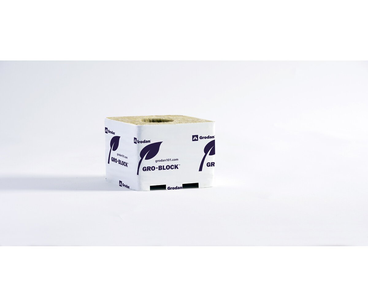 Grodan Gro Block Improved GR7.5 Medium 4" w/Hole 4" x 4" x 3.1" Shrink wrapped/Strip