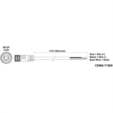 Fluence PSU2 DC Dimming Signal Cable, 5' ( 1524mm ), Pigtail to M12 Threaded Connector 10/CS