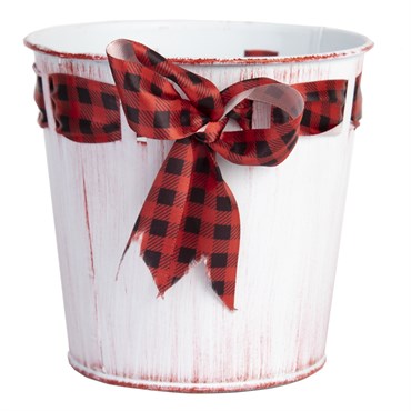 Gardener Select 5" Zinc Planter White with Red Bow 5.1"x5.1"x4.9"