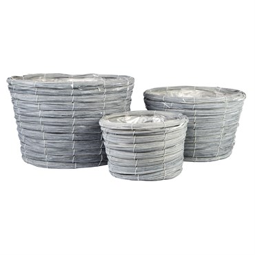 Gardener Select 3pc Grey Woodchip Oval Flower Basket with Plastic Liner