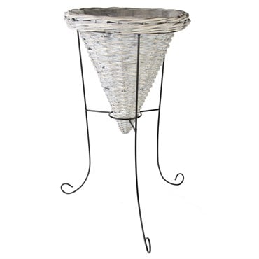 Gardener Select 23"x13" Black Wire Plant Stand with White Willow Cone Basket with Plastic Liner