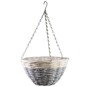 Gardener Select 12" Round Grey/ White Wood Hanging Basket w/ Chain Hanger 24/CS
