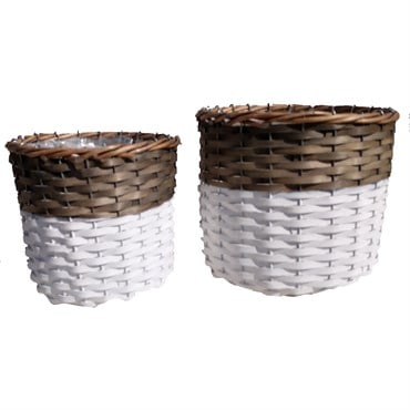 Gardener Select 2pc Round Willow Planter Two Tone Brown/White w/ Plastic Liner