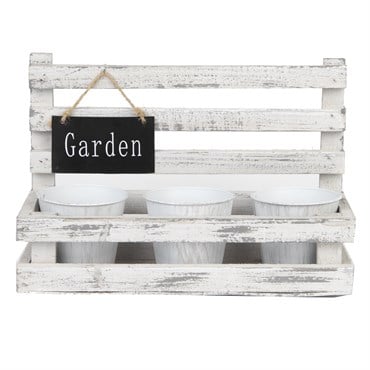 Gardener Select 10" Wood Planter with 3 White Zinc Planters That Fit Perfectly in the Planter - 9.8"x4.1"x6.7"