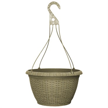 Grower Select 13.00 Wicker Hanging Basket with Hanger ACP Aged Cappuccino 2.62gal 50/CS - 13in OD x 7.5in H