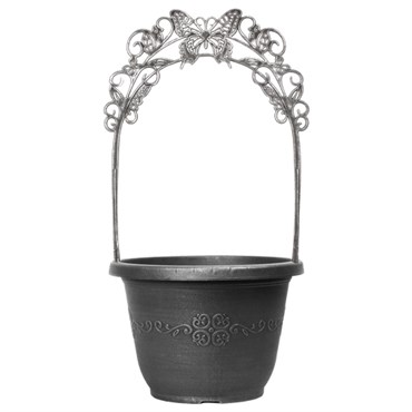 Grower Select 11.50 Butterfly Trellis Scroll Pot, Silver, 22 per Case, 11.5in OD x 7.99in H, 15in Trellis, 2.2 Gallon