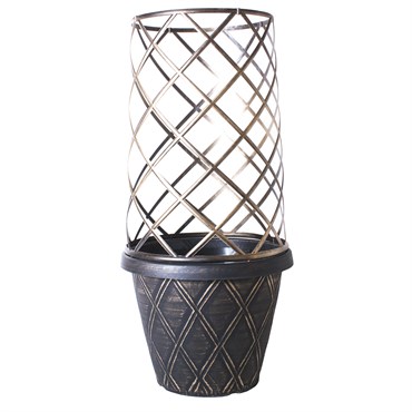 GROWER SELECT 13IN LATTICE ROUND W/12IN TRELLIS CAGE BLACK W/WHITE BRUSH 36/CS