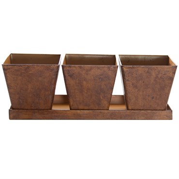Gardener Select 3 Square Pots with Tray Rusty 12"x4"x4.1" 24/CS