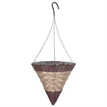 Gardener Select 14" Cone Hanging Basket Dark Brown Tan Band Wicker 20/CS