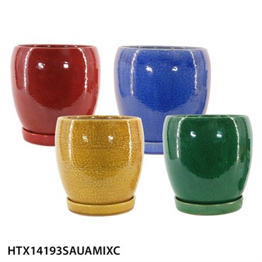 MCarr 4PC Round Egg Pot W/Saucer Set Mix Colors