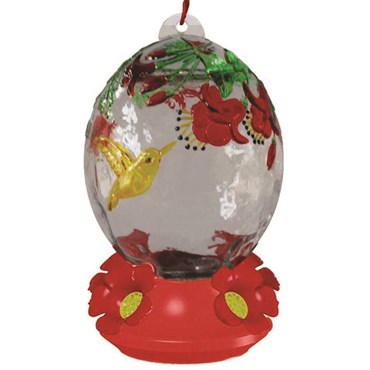 Friends of Flight 26.5oz Hand Painted Glass Hummingbird Feeder Red Base