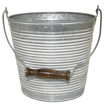 Robert Allen 10" Ribbed w/ Handle Planter Galvanized w/ White Wash
