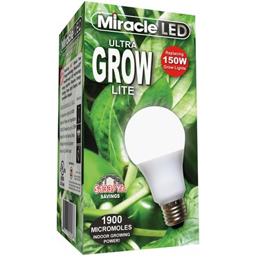 Miracle LED Commercial Hydroponic Ultra Grow Lite - Replaces up to 150W - Full Spectrum Daylight A19 LED Grow Light Bulb