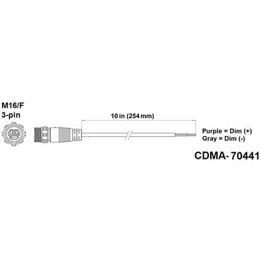 Fluence PSE1/Console DC Dimming Signal Cable, Pigtail to M16 Threaded Connector, 10" ( 254mm ) 10/CS