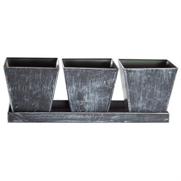 Gardener Select 3 Square Pots with Tray Antique Black 12"x4"x4.1" 24/CS