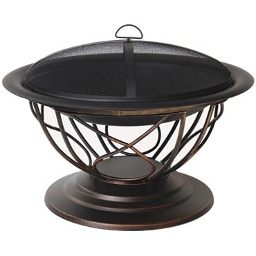 Gardener Select 30"x30"x21.65" Scroll Fire Pit Antique Bronze w/ Mesh Cover & Poker