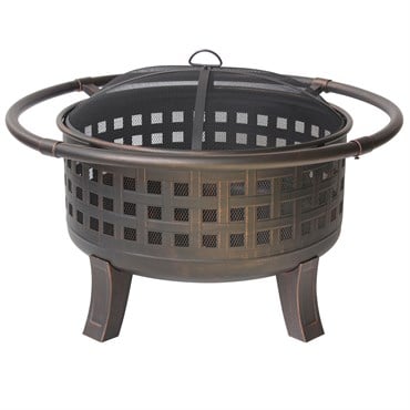 Gardener Select 40"x40"x25.4" Open Basket Weave Deep Fire Pit Antique Bronze w/Big Ring Surround, Mesh Cover & Poker