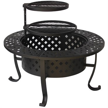 Gardener Select 36"x36"x26.7" Round Fire Pit Table Black w/Swing Arm Cooking Grid, Metal Cover & Poker