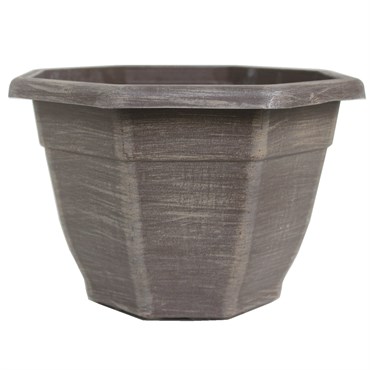 Grower Select 11.00 Octagon Planter Aged Cappuccino Tan Brush on Brown 1.64gal - 11in OD x 7.5in H x 6.37 BD 45/CS