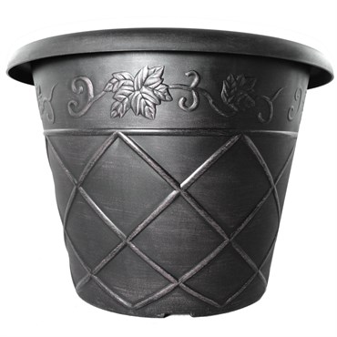 Grower Select 14.00 Lattice Pot Black / Silver 3.5gal 30/CS - 13.8in Top OD x 8.3in Base OD x 10.3in H